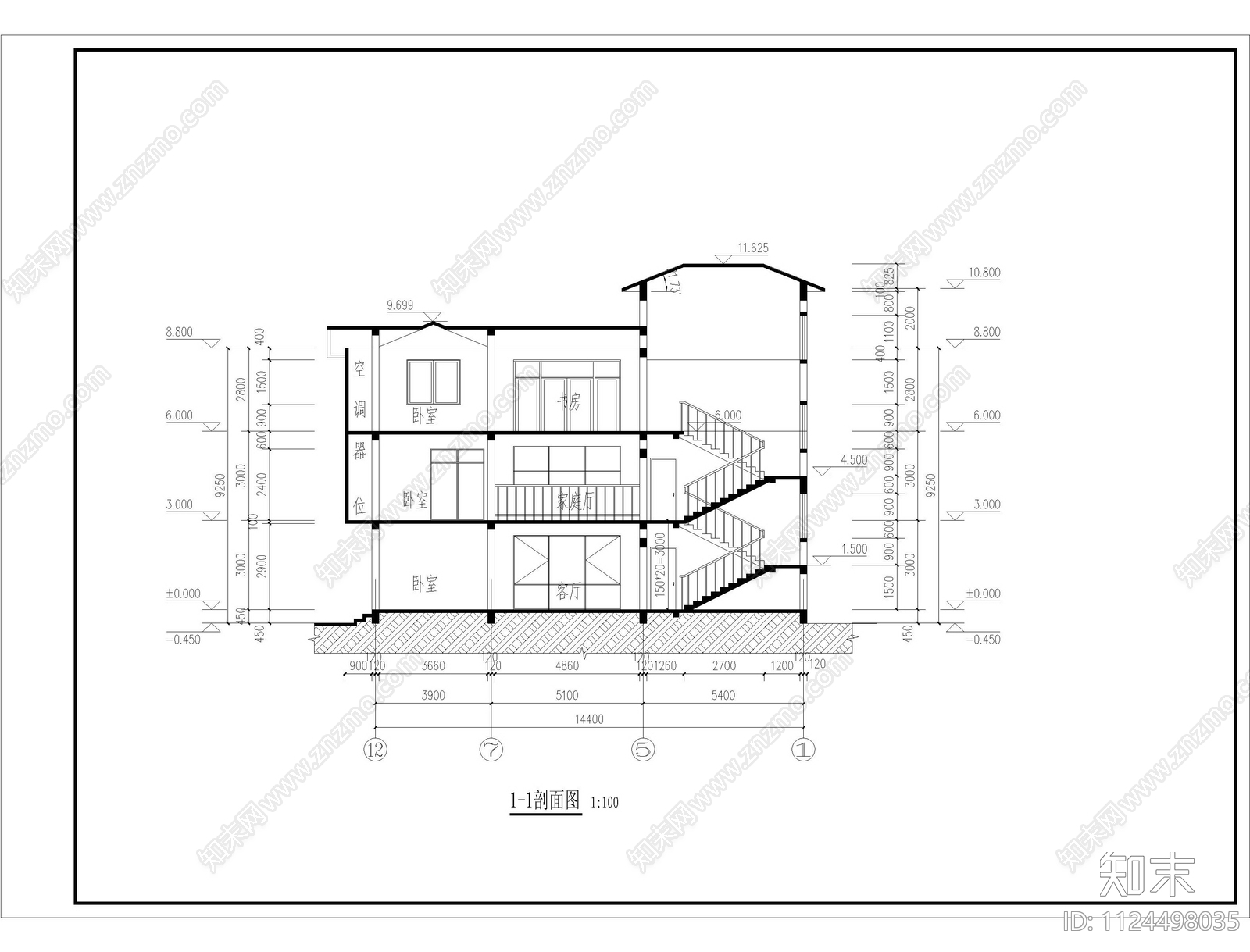 中式自建房cad施工图下载【ID:1124498035】