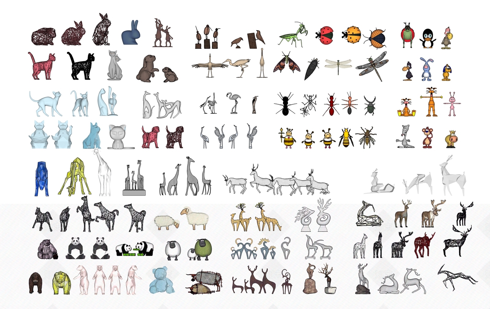 现代动物雕塑小品SU模型下载【ID:1124503291】