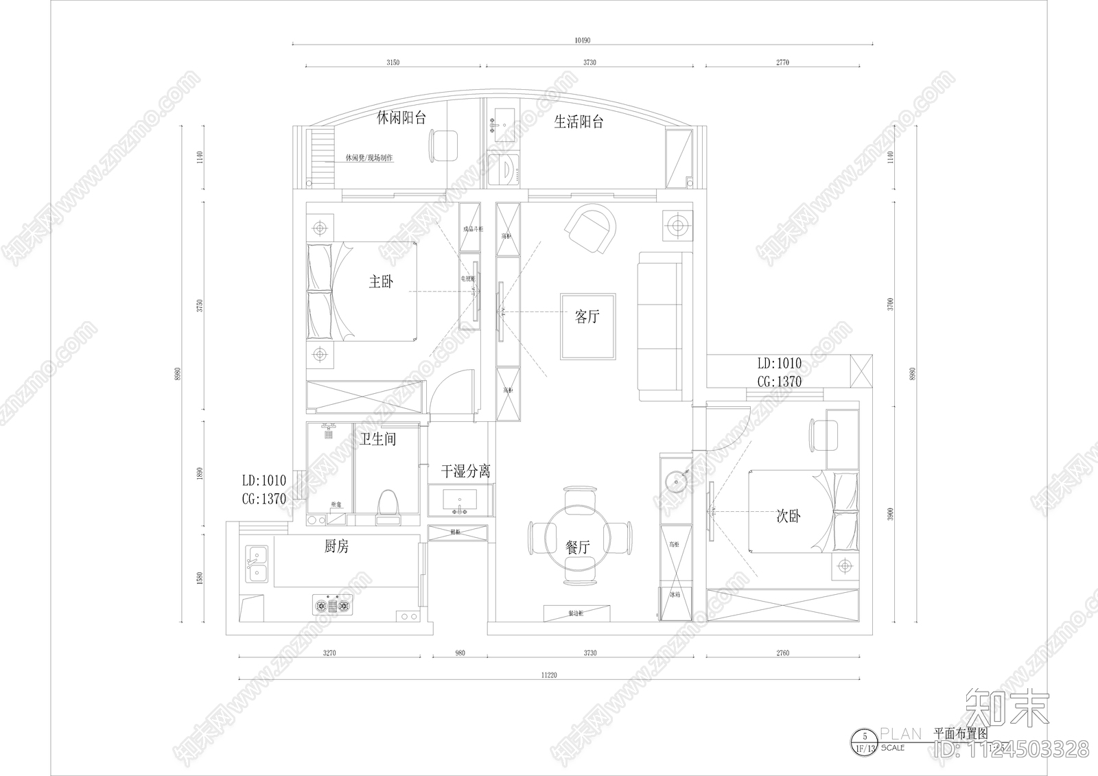 室内装修CAD平面方案施工图大平层施工图下载【ID:1124503328】