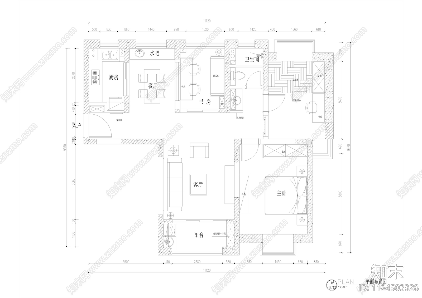 室内装修CAD平面方案施工图大平层施工图下载【ID:1124503328】