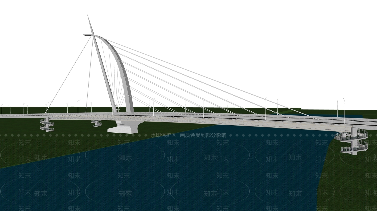 现代斜拉索桥SU模型下载【ID:1124506066】