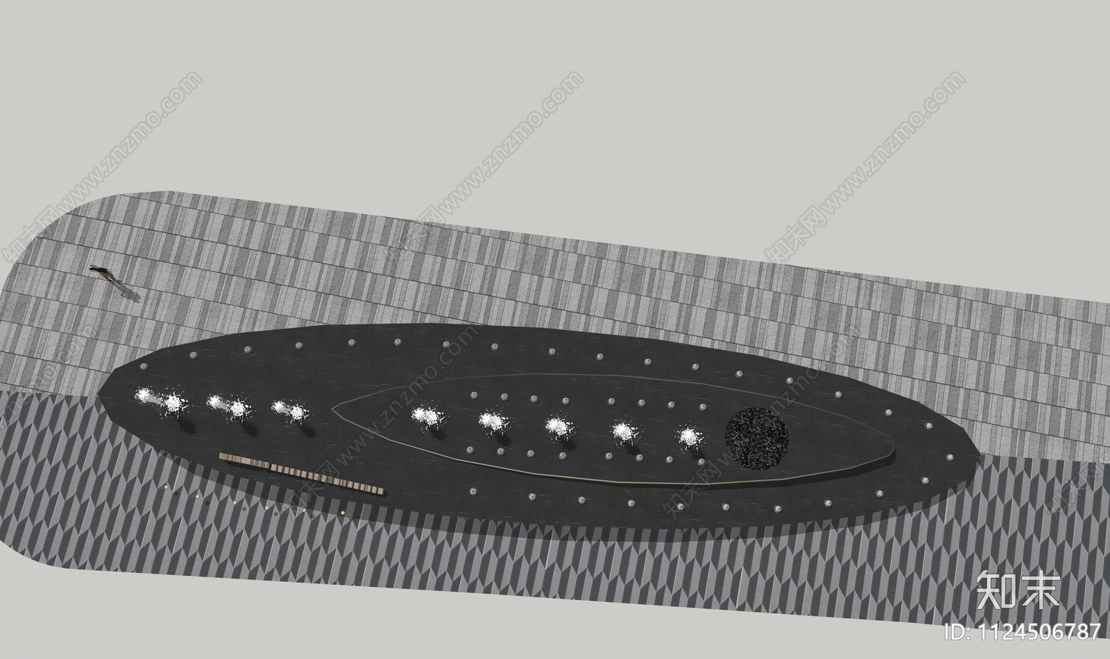 现代造型轮船跌水喷泉水景SU模型下载【ID:1124506787】