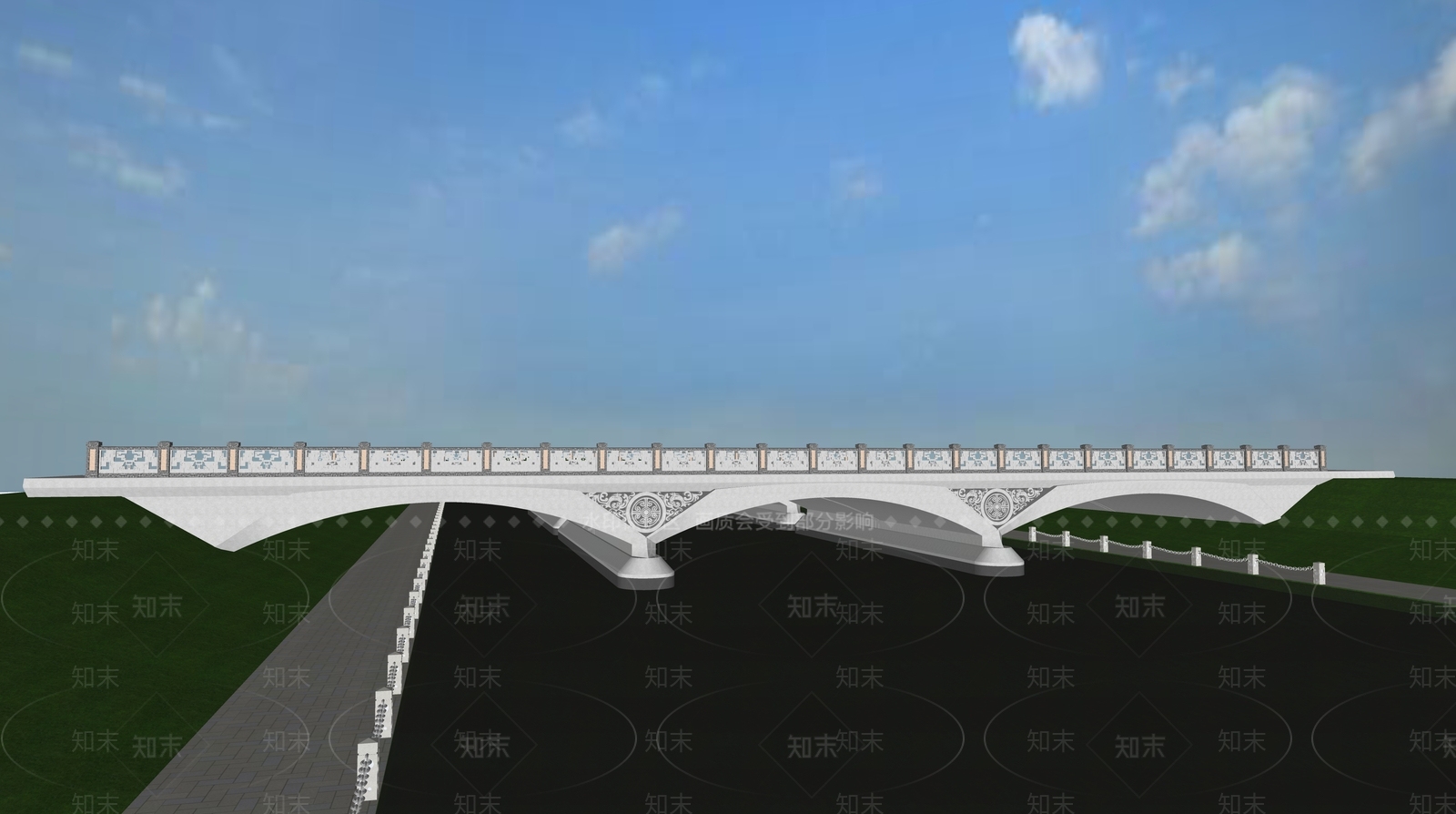 新中式公路大桥SU模型下载【ID:1124507712】