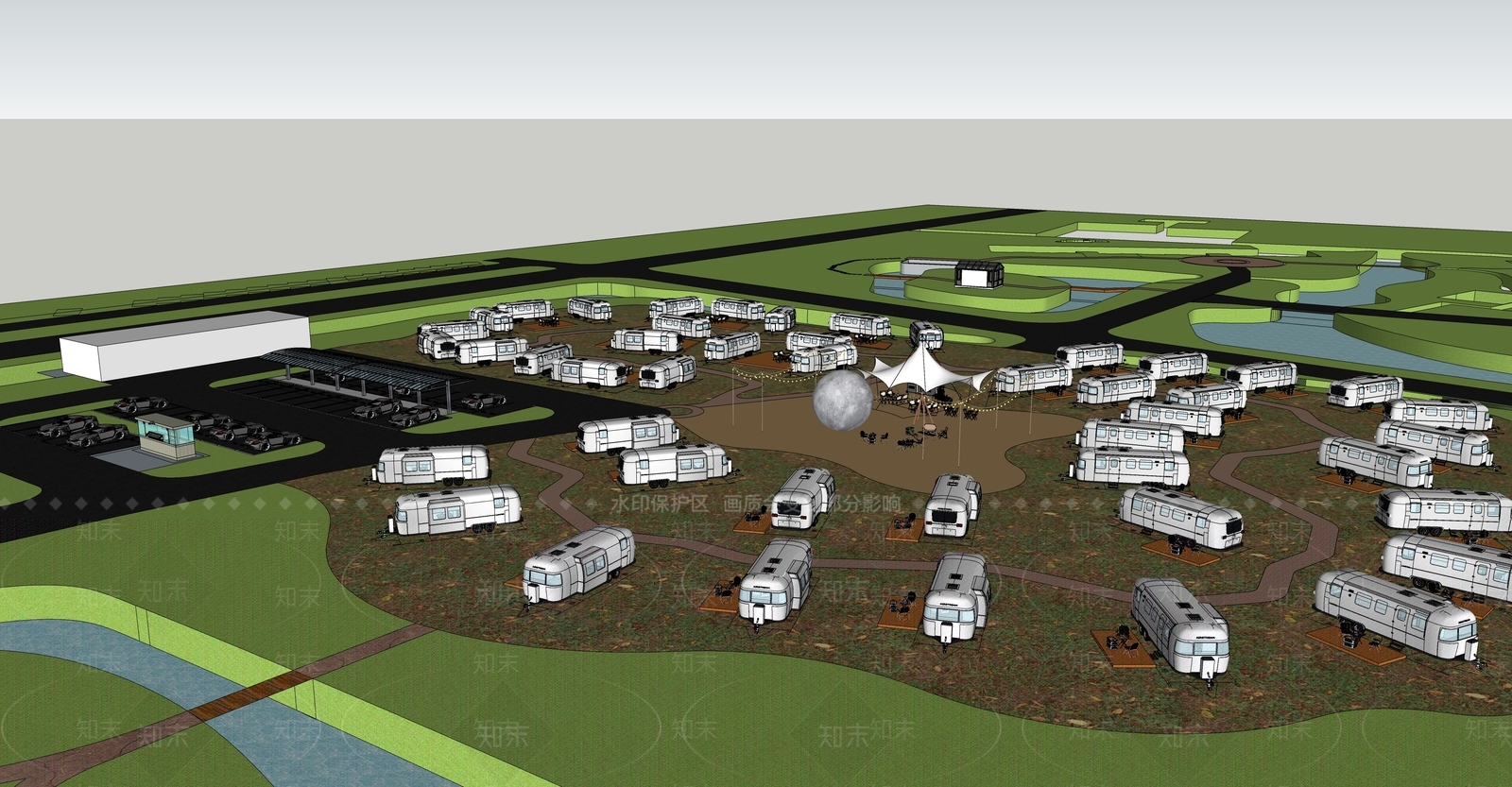 现代房车露营主题营地SU模型下载【ID:1124510221】