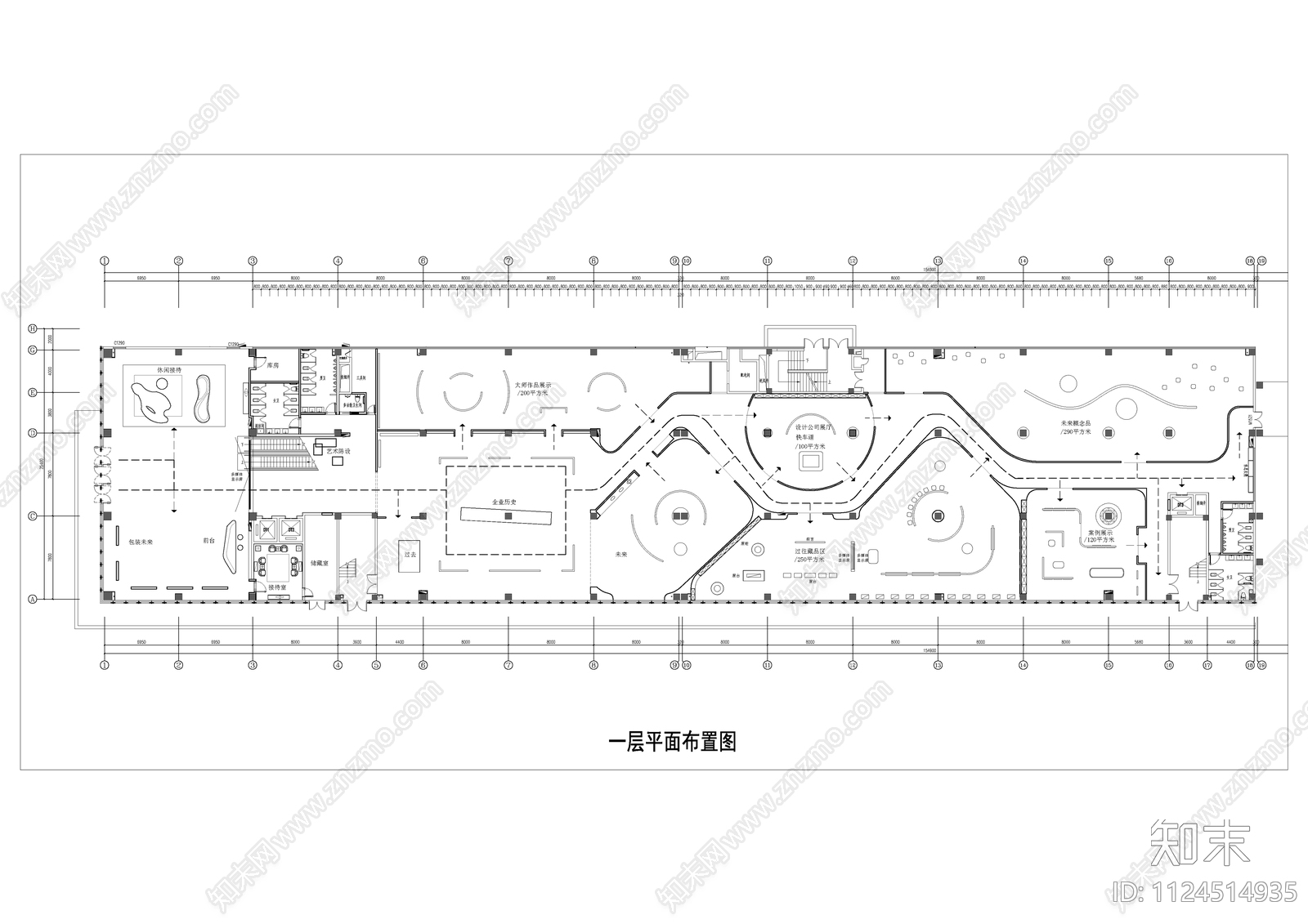 5000㎡企业展厅平面方案cad施工图下载【ID:1124514935】