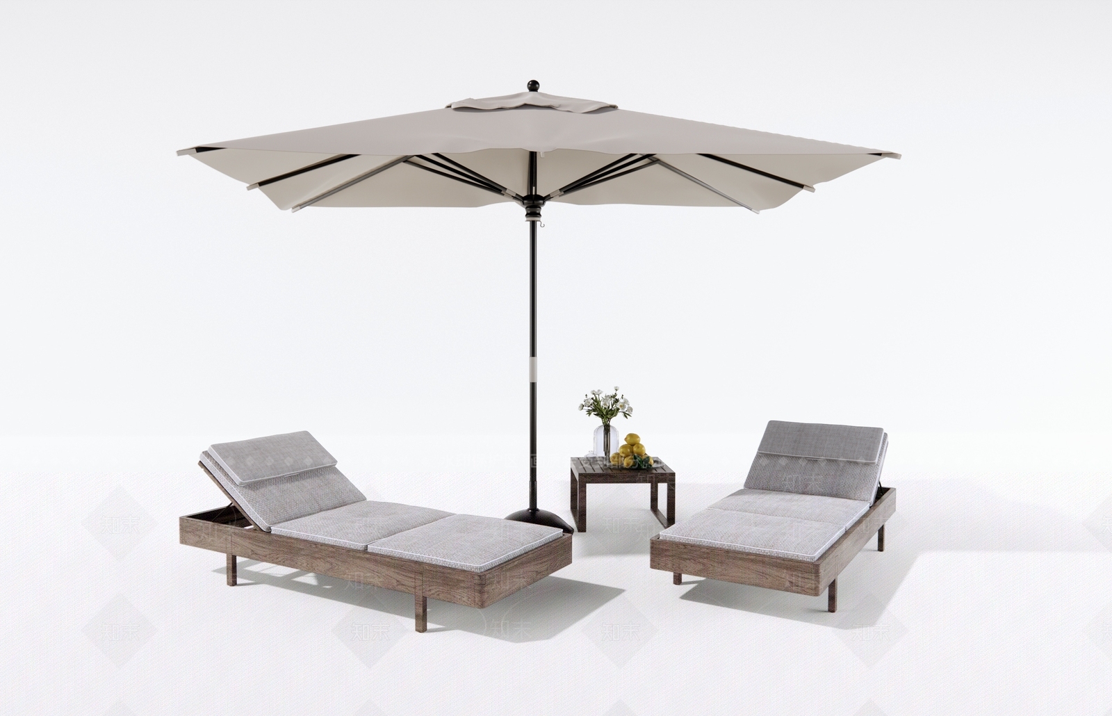 现代泳池躺椅SU模型下载【ID:1124530308】