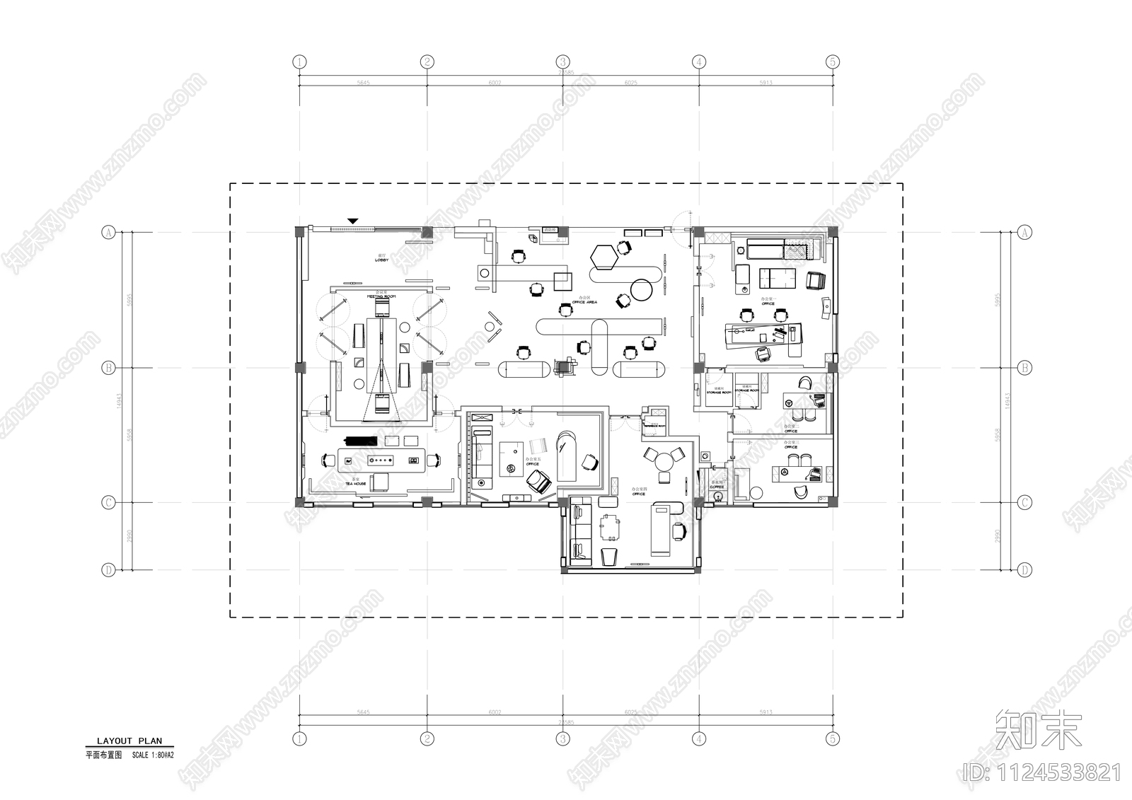 现代办公室cad施工图下载【ID:1124533821】