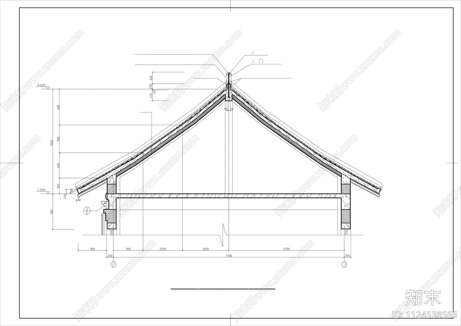 中式仿古民居建筑施工图cad施工图下载【ID:1124538566】