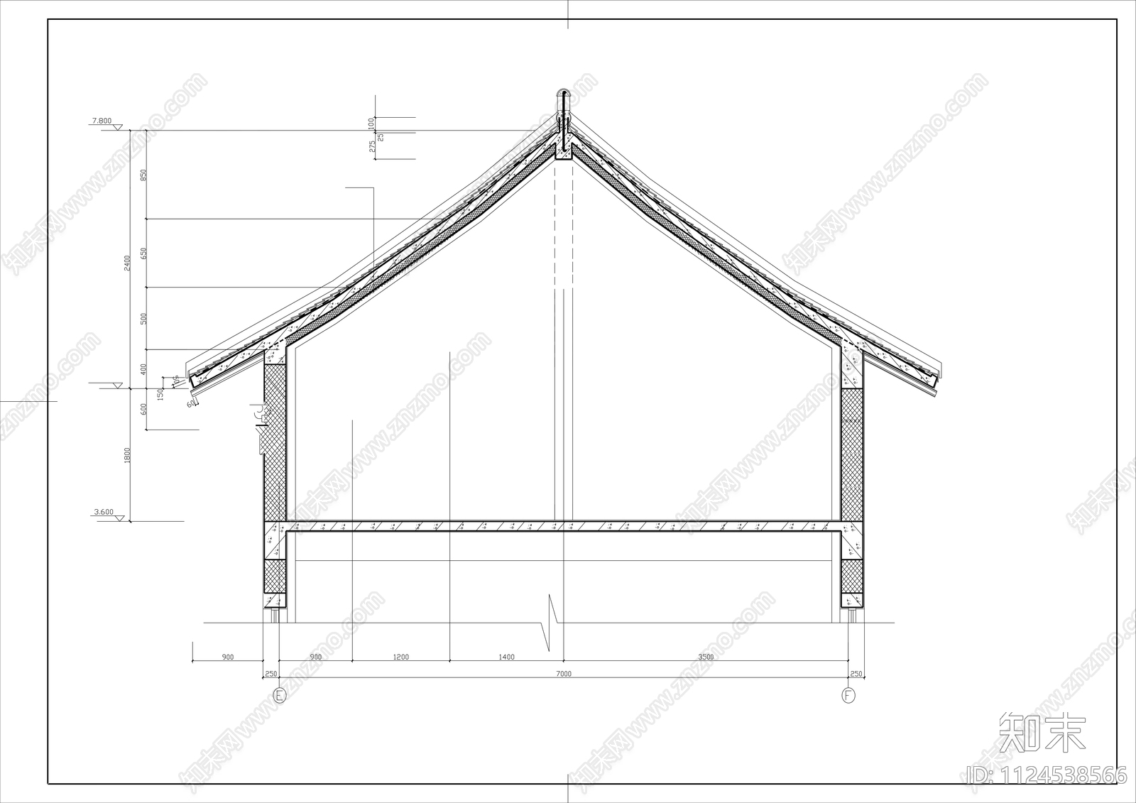 中式仿古民居建筑施工图cad施工图下载【ID:1124538566】