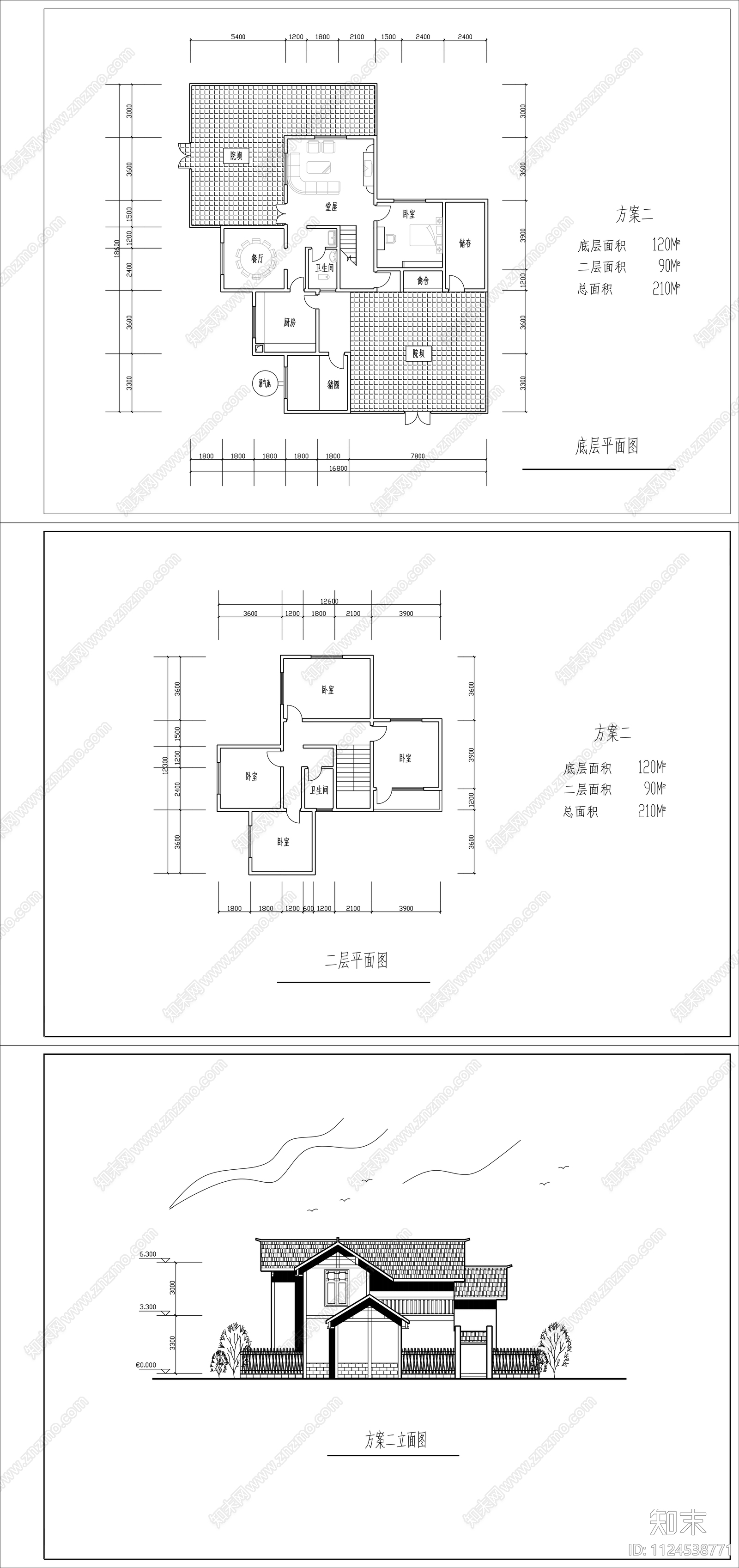 中式云南民居风格cad施工图下载【ID:1124538771】