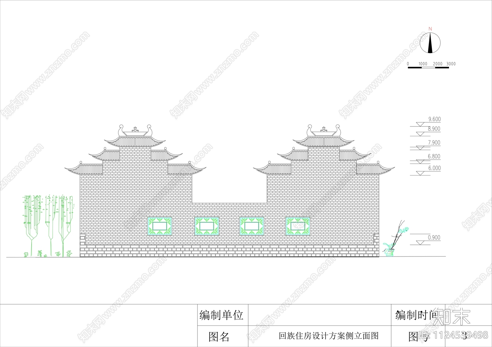 中式云南回族民居cad施工图下载【ID:1124539498】