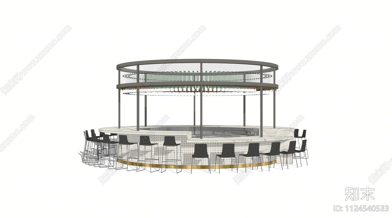 现代圆形水吧台SU模型下载【ID:1124540533】