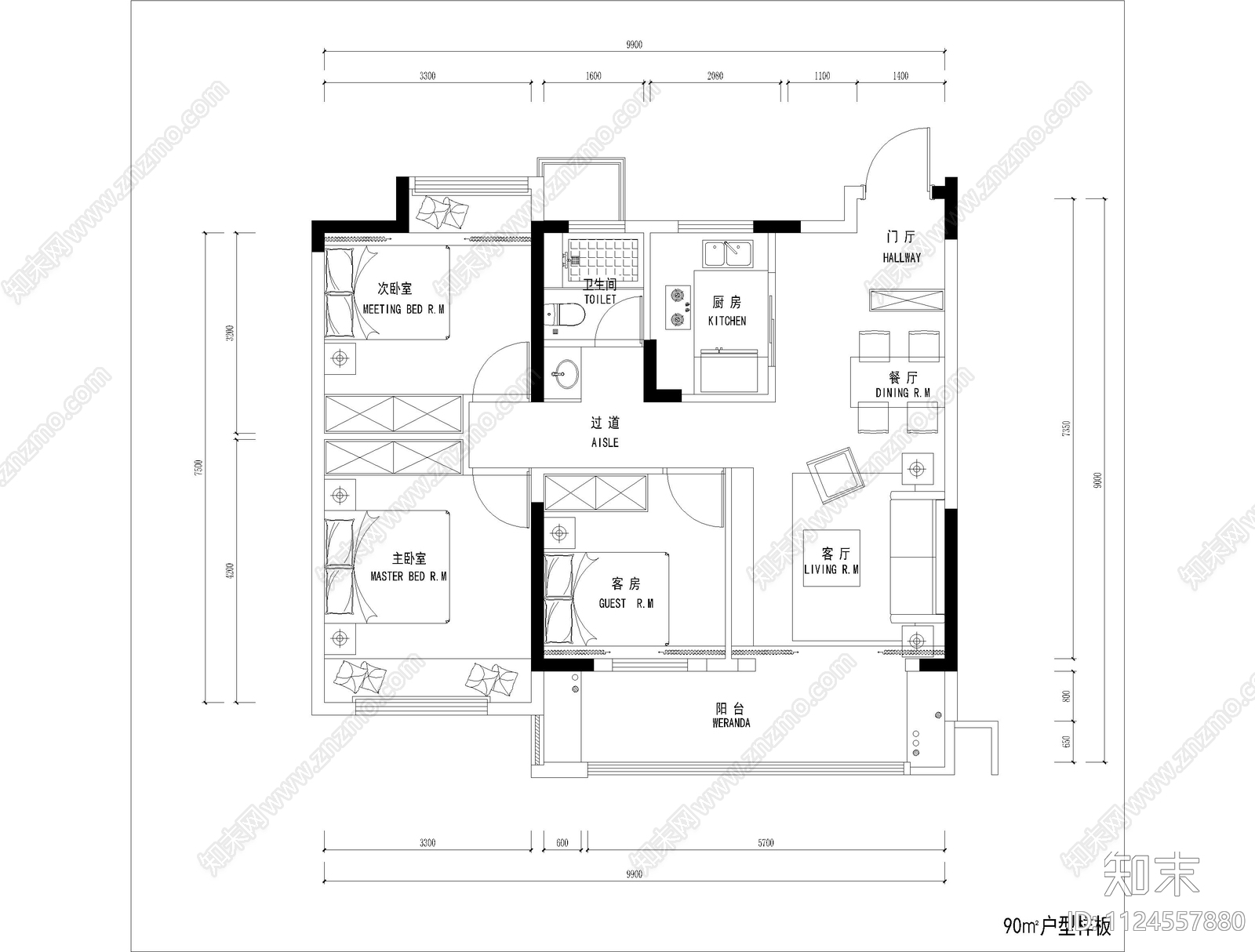 碧桂园三户型样板施工图下载【ID:1124557880】