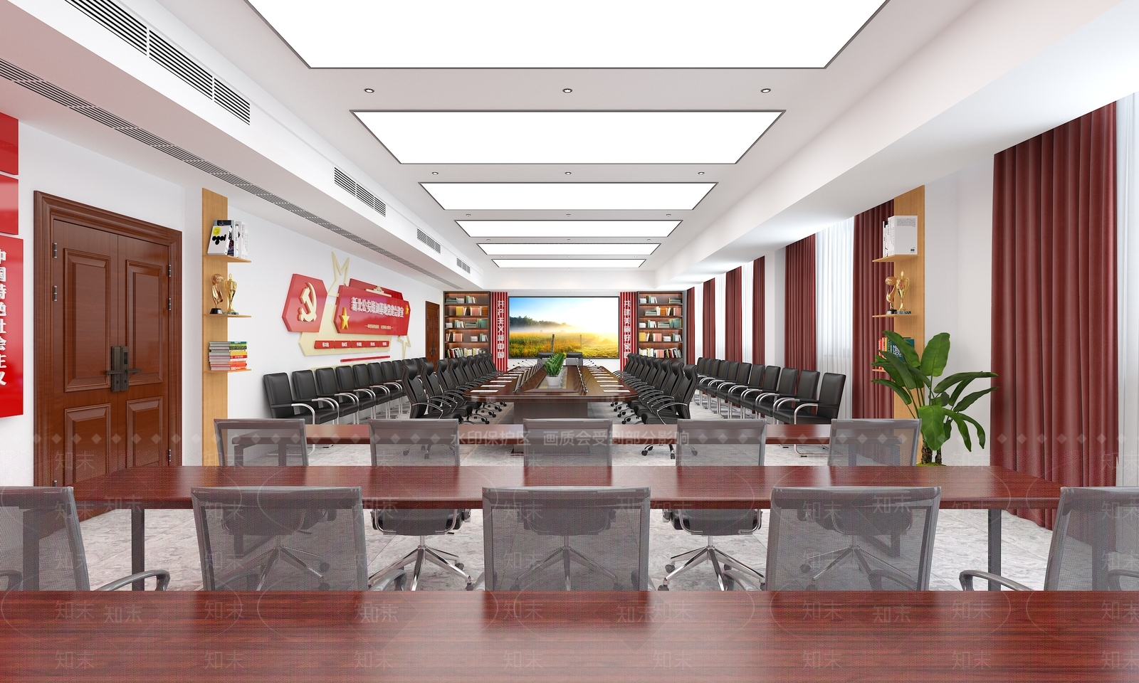 现代党建会议室3D模型下载【ID:1124560327】
