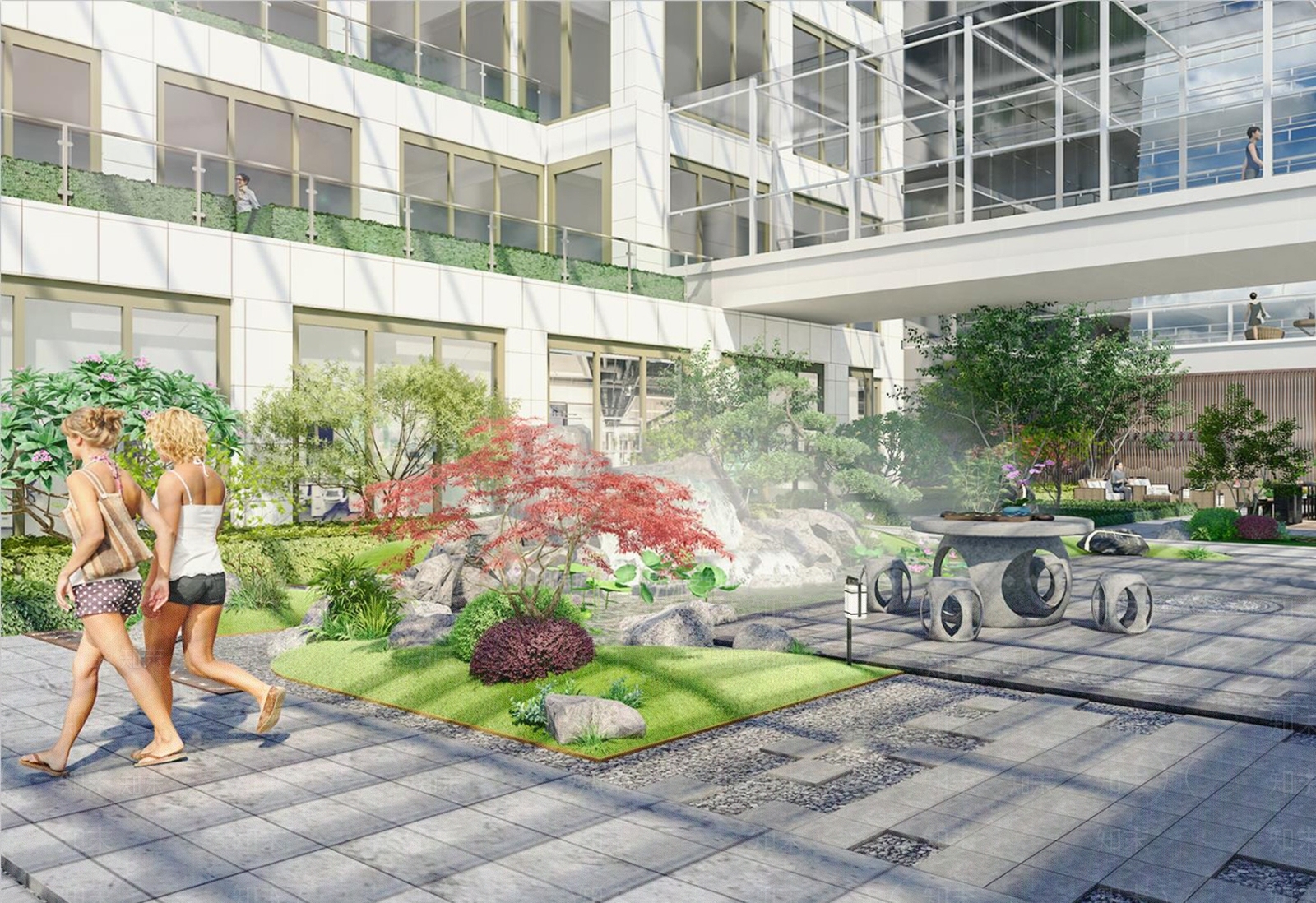 中式办公中庭景观SU模型下载【ID:1124981035】