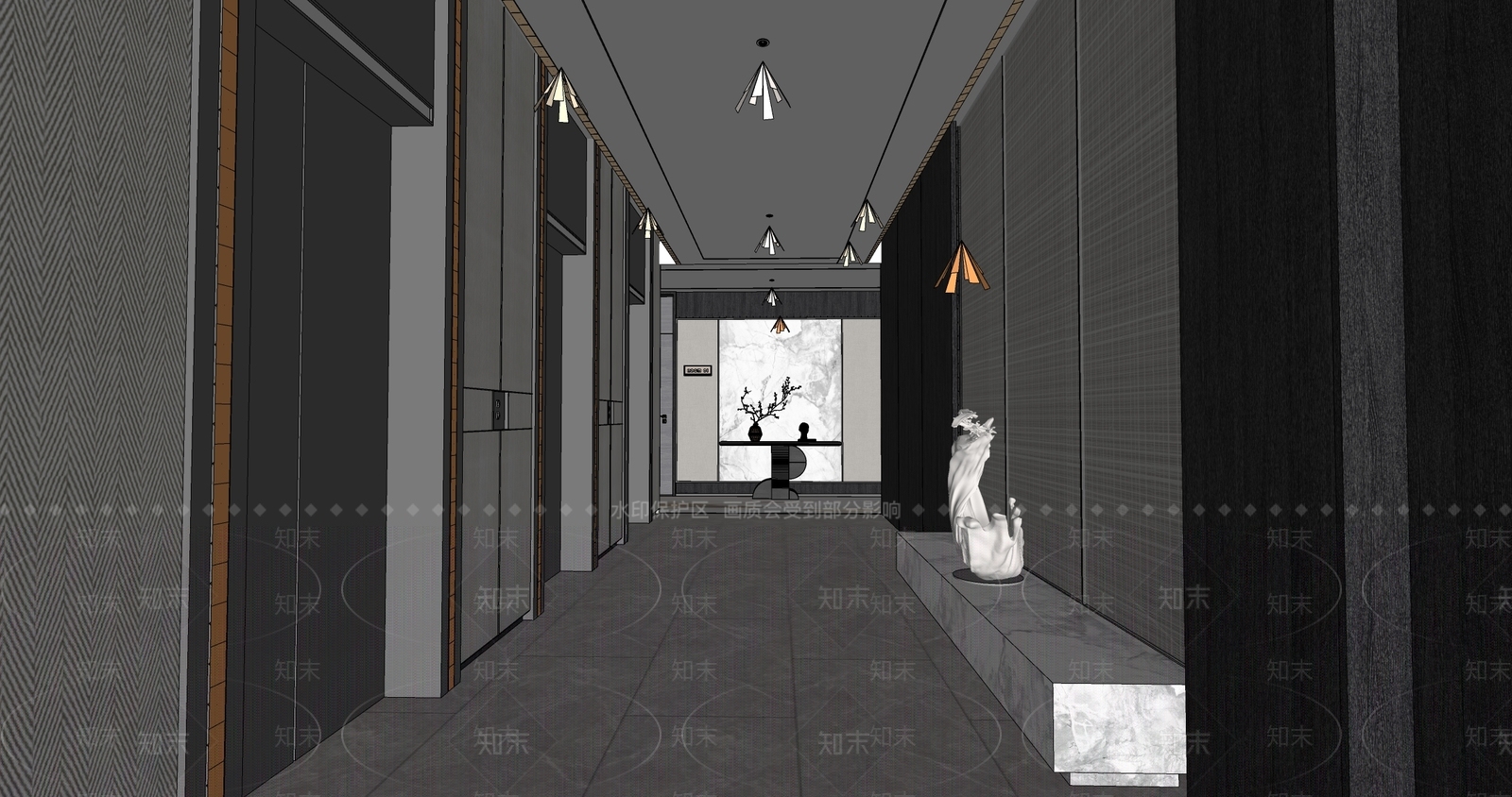 现代酒店玄关过道SU模型下载【ID:1124568776】