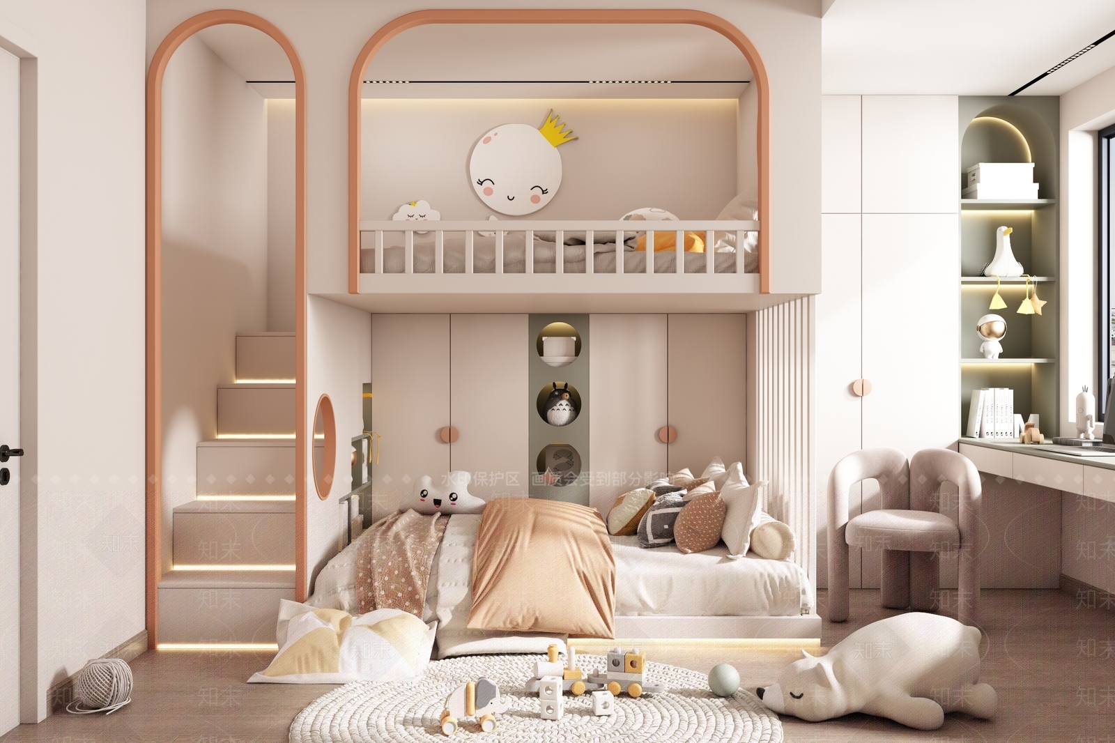现代上下铺儿童房3D模型下载【ID:1124571923】