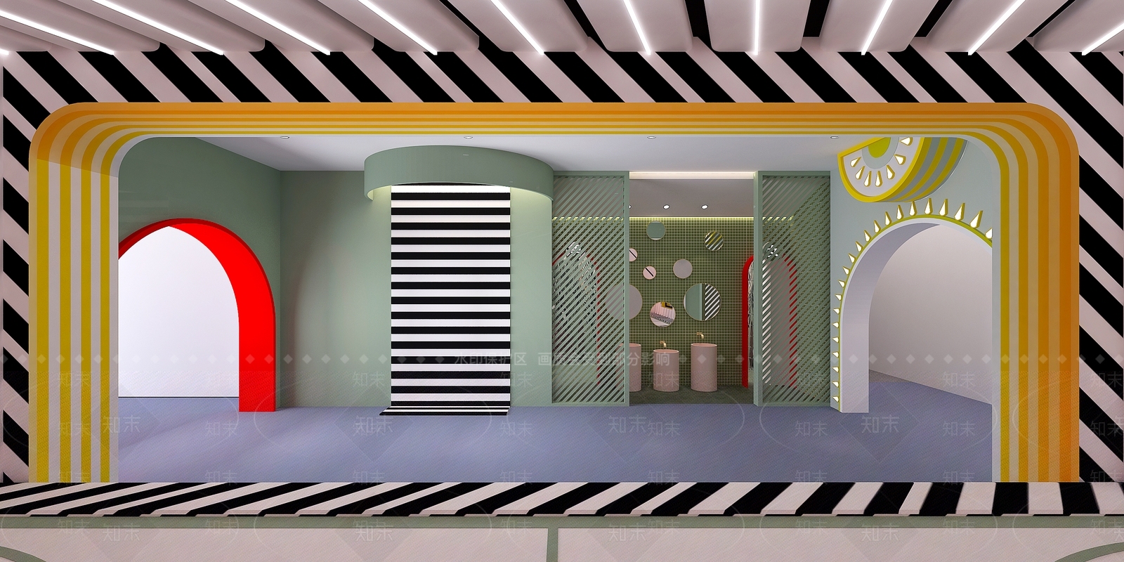 后现代波普风儿童游乐园蹦床区3D模型下载【ID:1124579761】