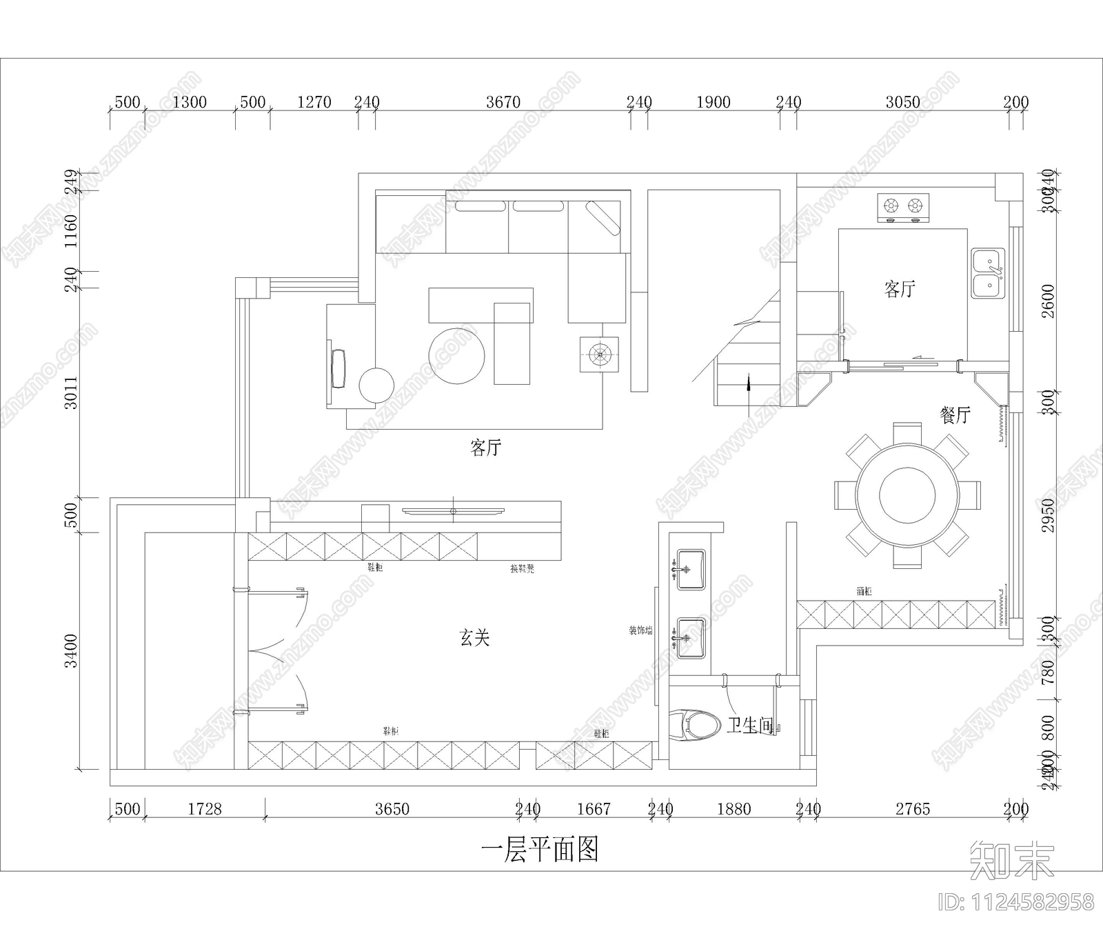 江城原著别墅平面图cad施工图下载【ID:1124582958】