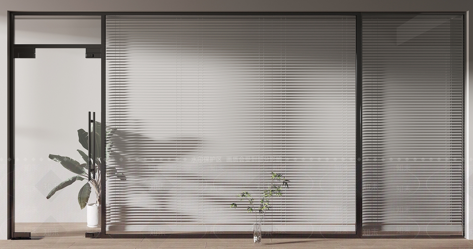 现代办公室玻璃单开门3D模型下载【ID:1124583203】