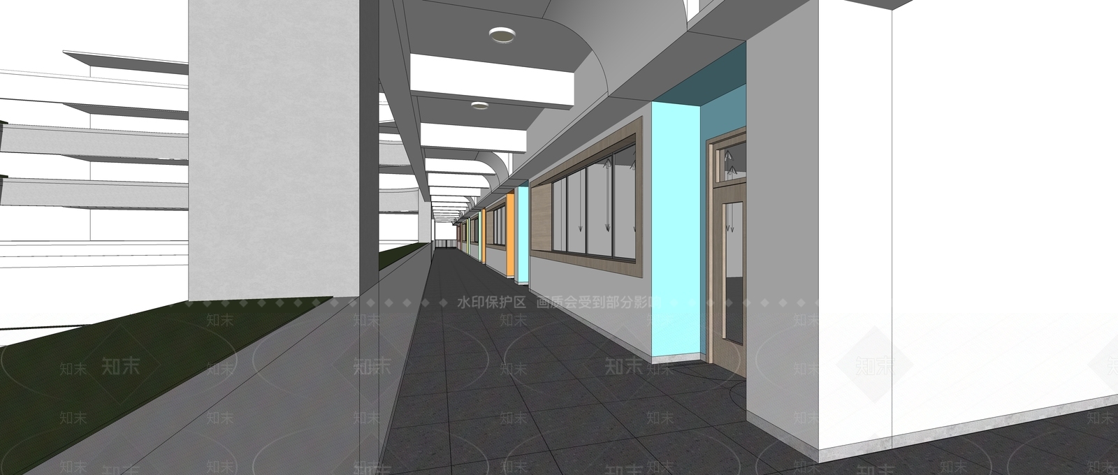 现代学校走廊SU模型下载【ID:1124584699】