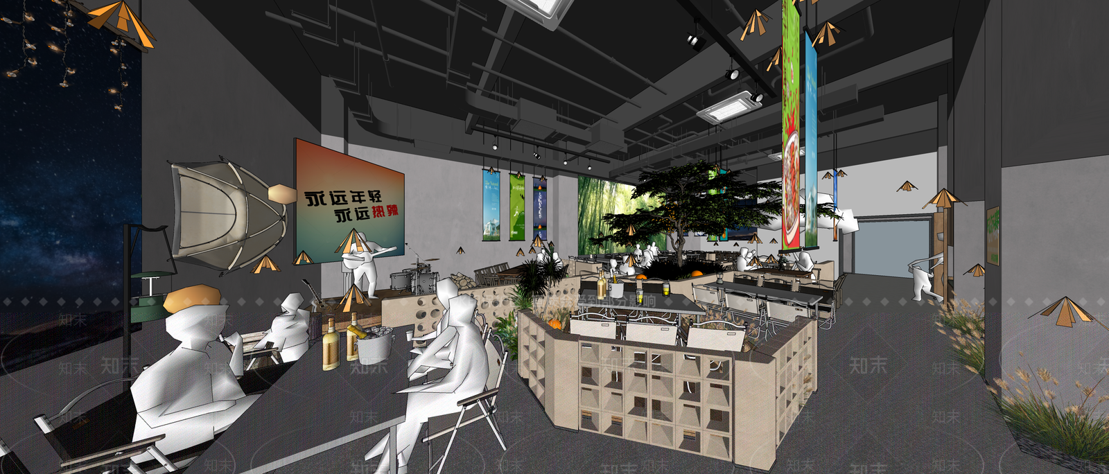 现代烧烤店SU模型下载【ID:1124587570】