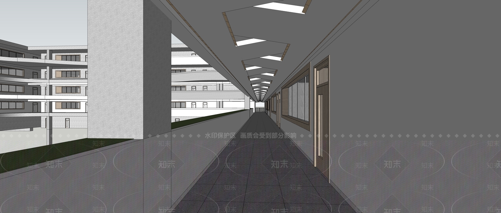 现代学校走廊SU模型下载【ID:1124587205】