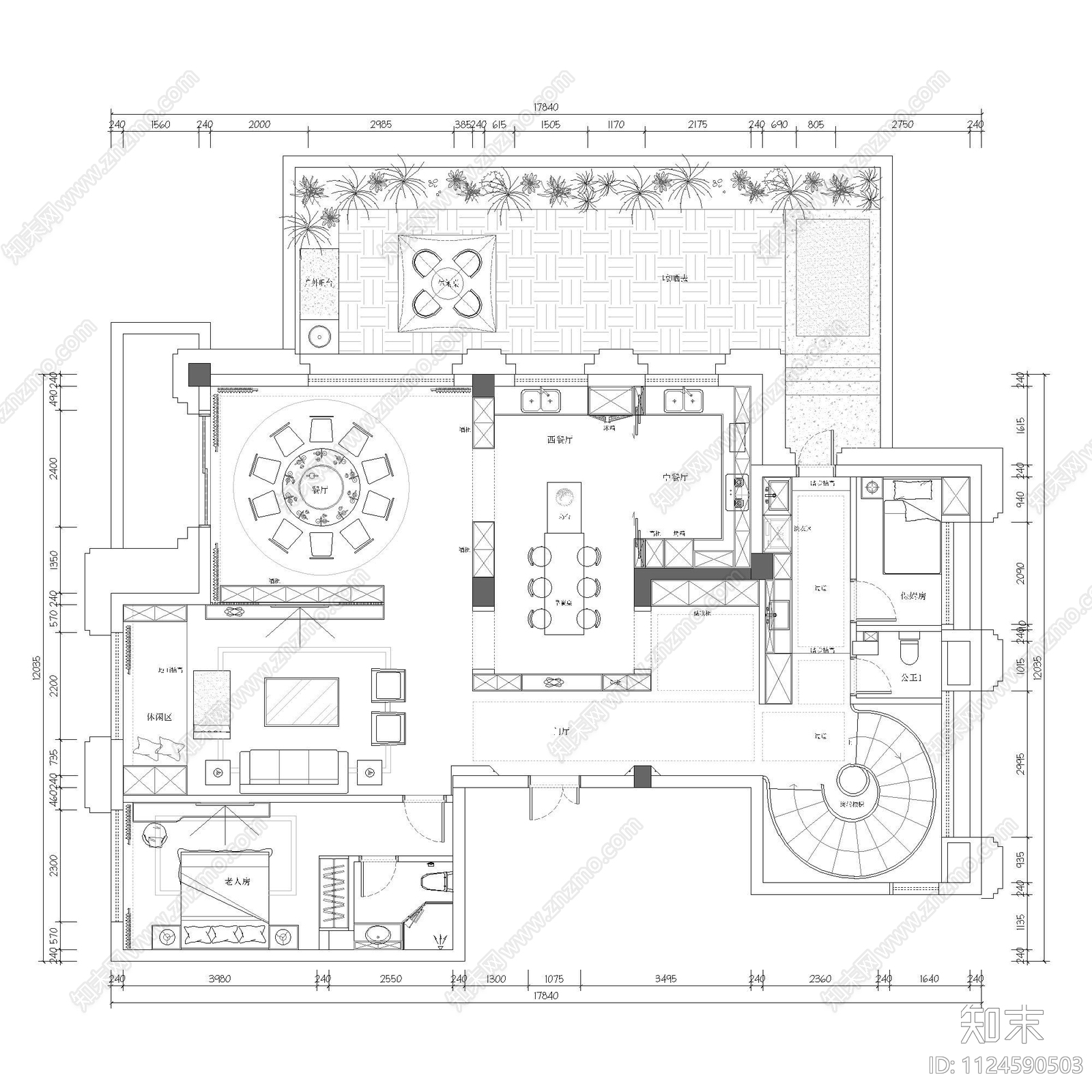 顶楼复式平面布置图施工图下载【ID:1124590503】