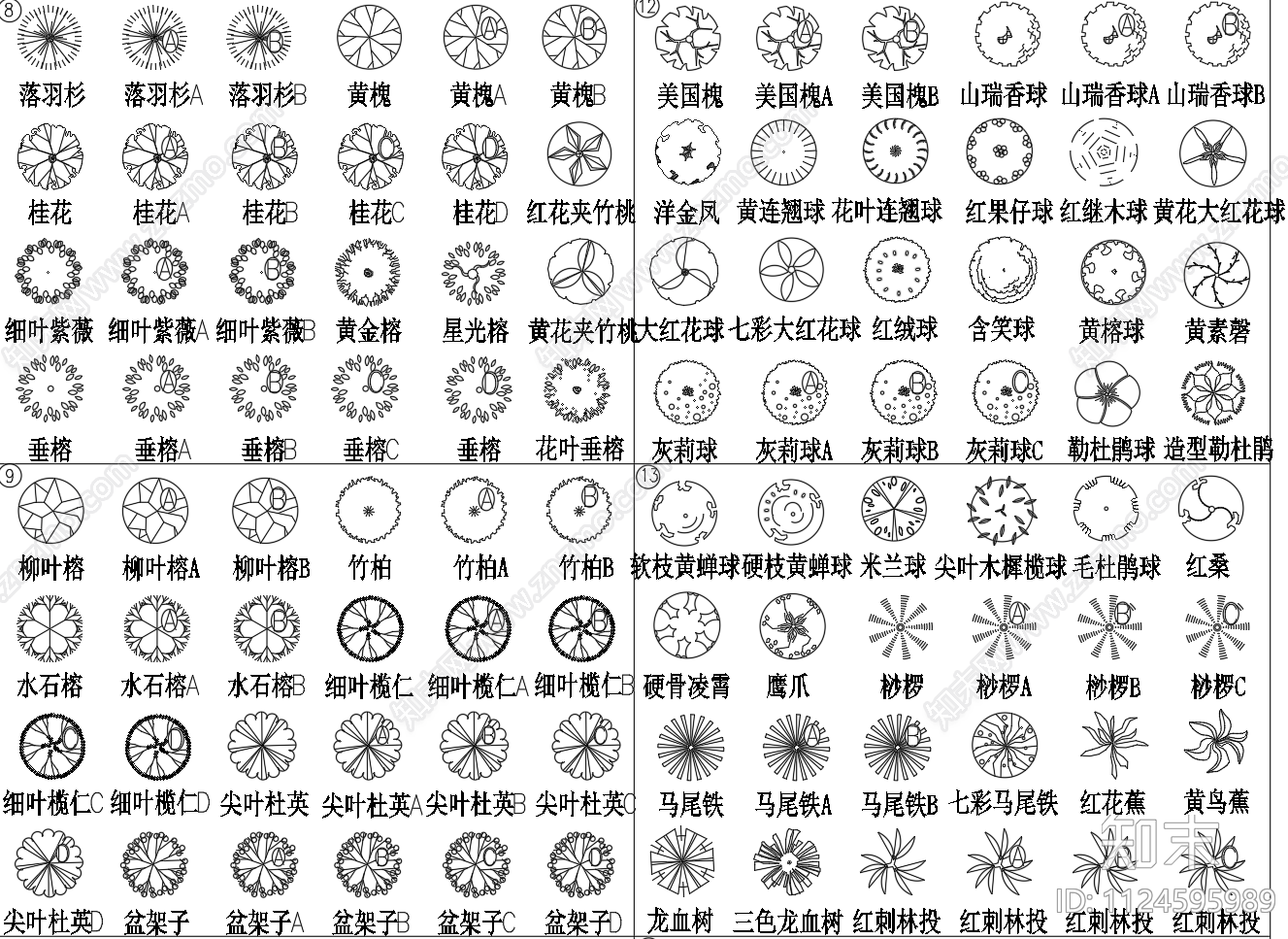 南方亚热带及热带植物平面图例施工图下载【ID:1124595989】