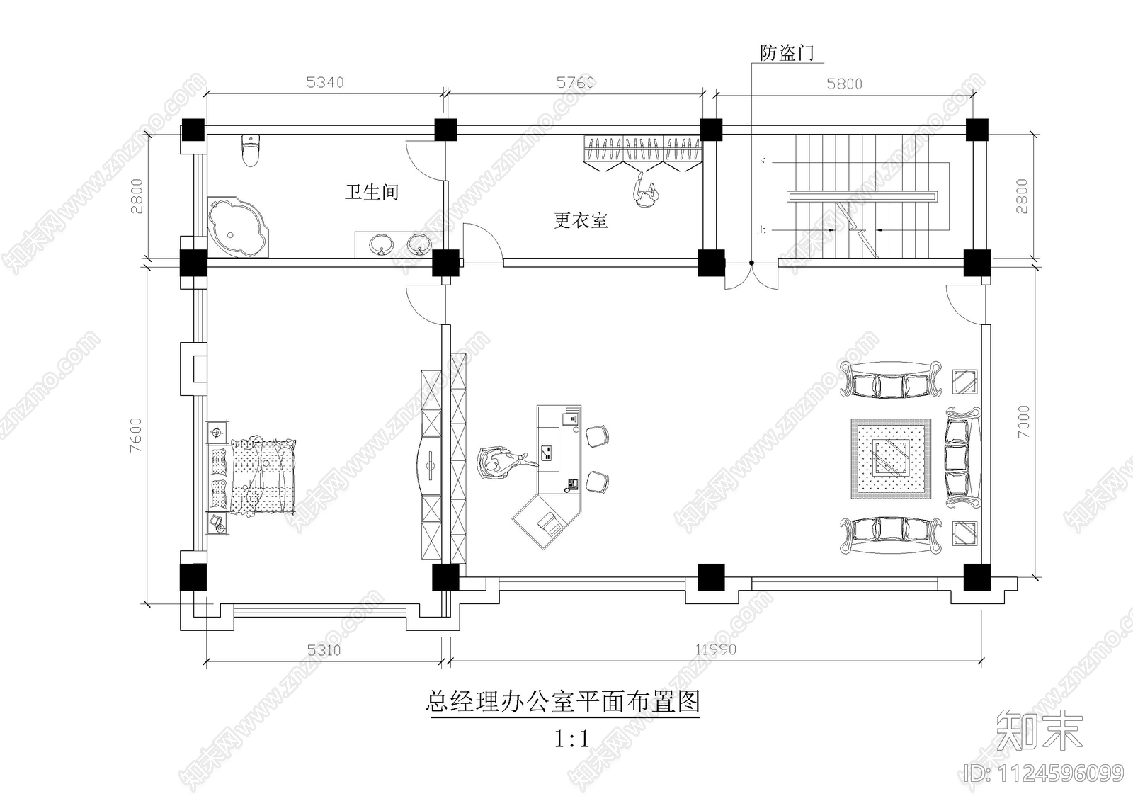 现代公司办公平面cad施工图下载【ID:1124596099】