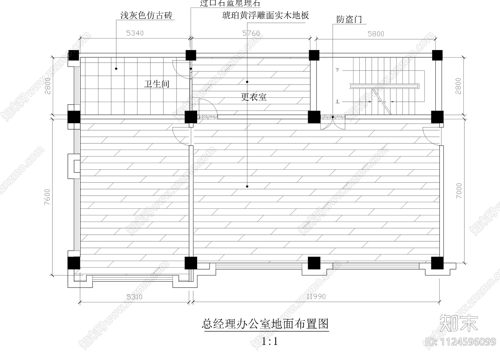 现代公司办公平面cad施工图下载【ID:1124596099】