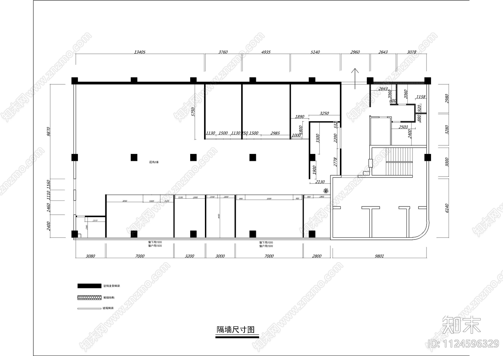 现代办公室平面cad施工图下载【ID:1124596329】