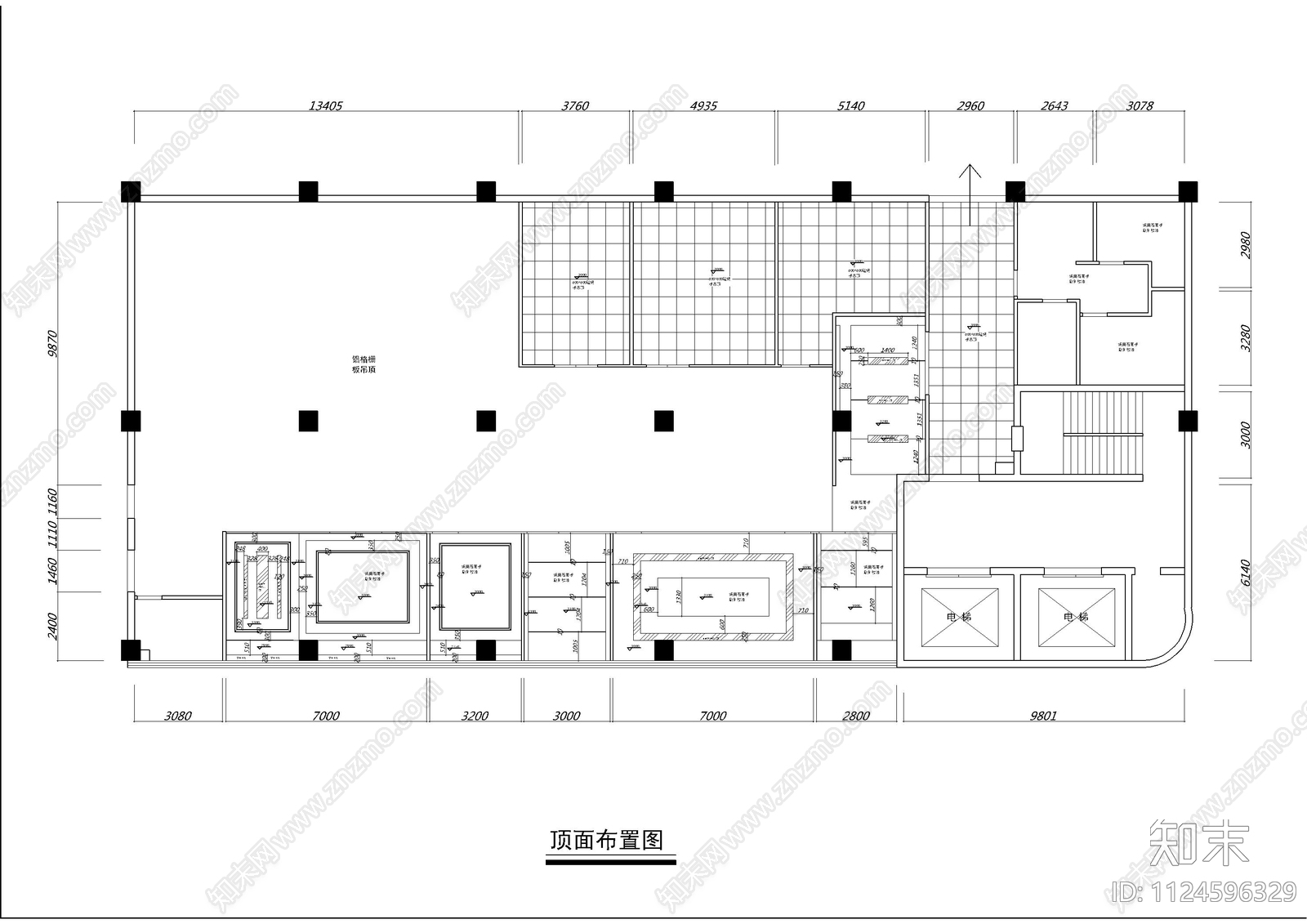 现代办公室平面cad施工图下载【ID:1124596329】