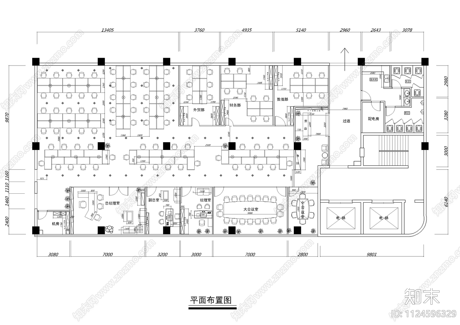 现代办公室平面cad施工图下载【ID:1124596329】