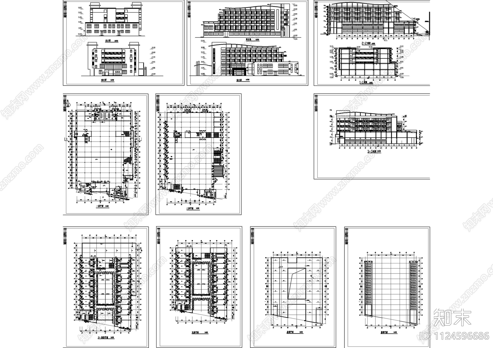 中学综合楼及宿舍方案设计图cad施工图下载【ID:1124596686】