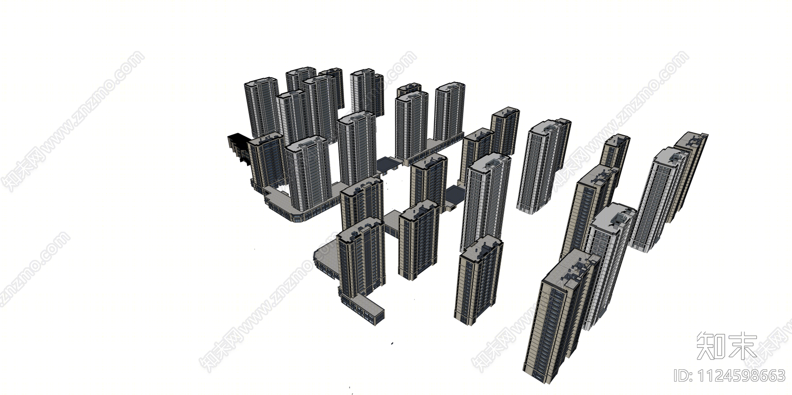 现代小区建筑SU模型下载【ID:1124598663】
