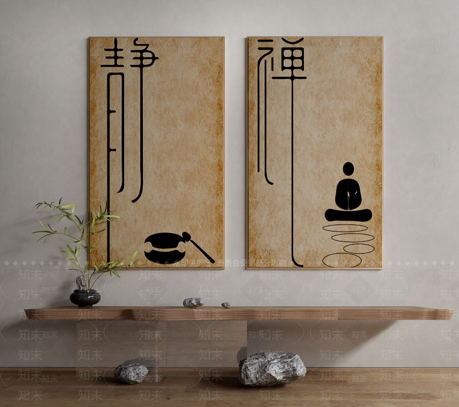 新中式瑜伽馆禅意装饰画3D模型下载【ID:1124601754】