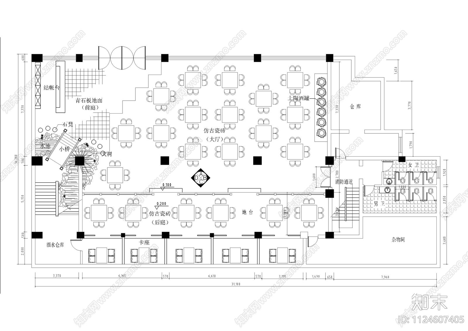 餐厅连锁店室内CAD装修部分设计图cad施工图下载【ID:1124607405】