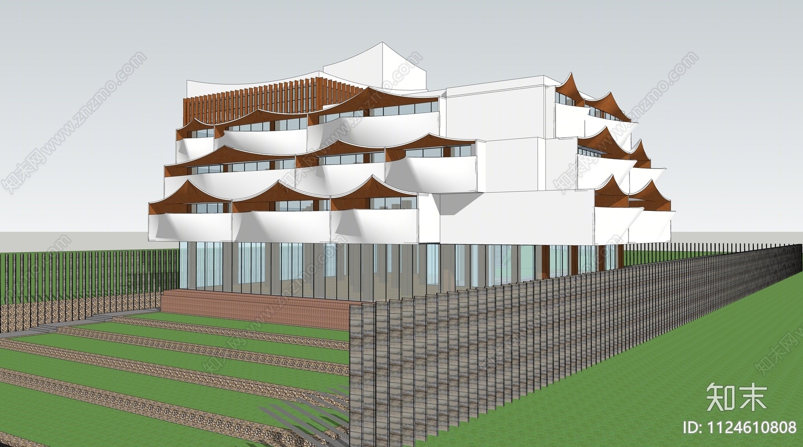 现代民宿建筑SU模型下载【ID:1124610808】