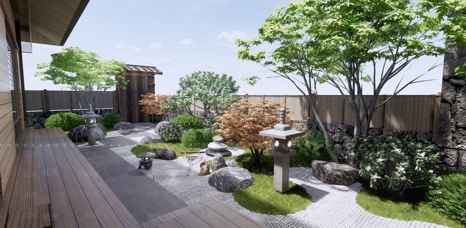 日式禅意庭院景观3D模型下载【ID:1124614877】_知末3d模型网