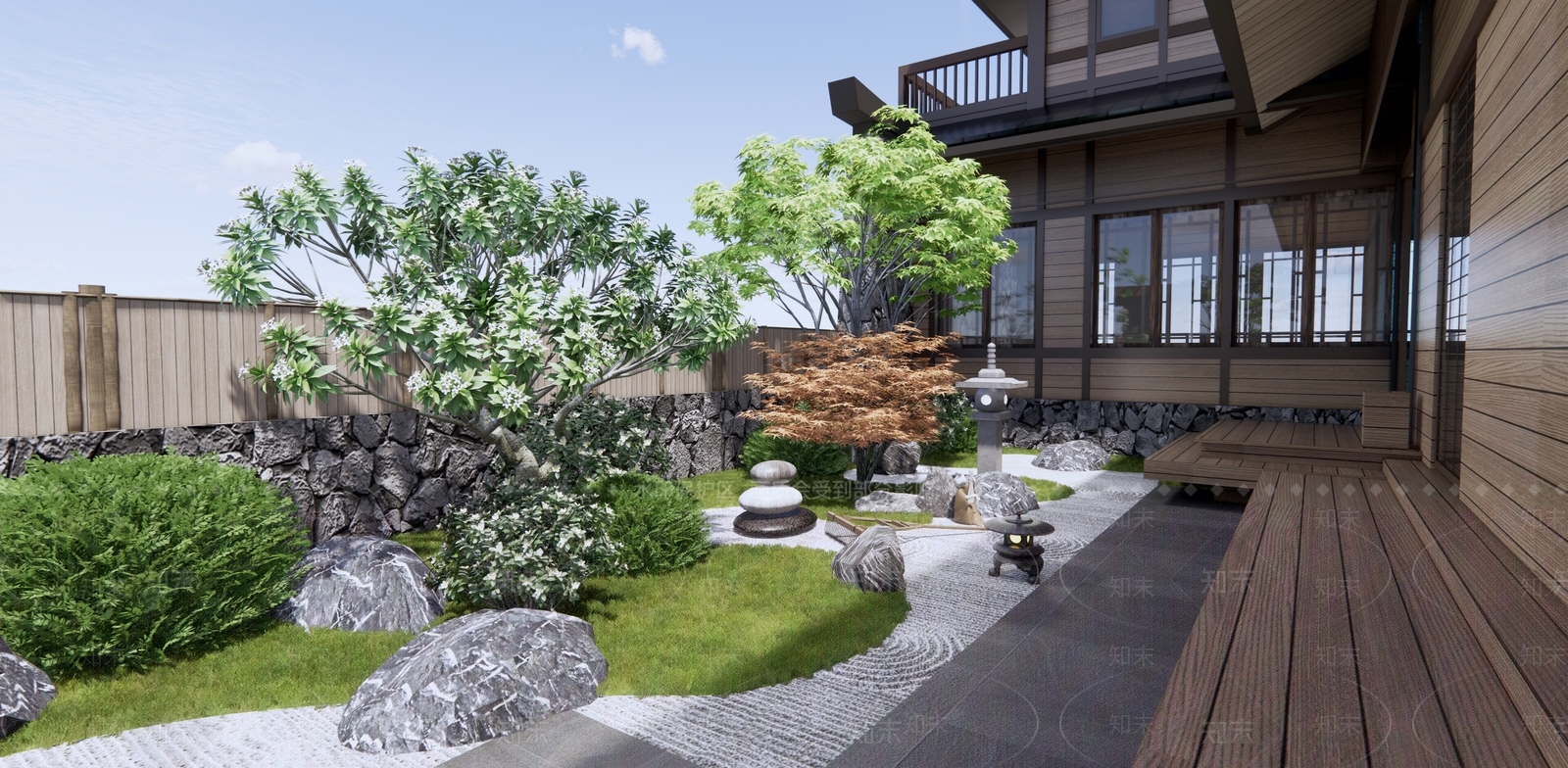 日式禅意庭院景观3D模型下载【ID:1124614877】_知末3d模型网