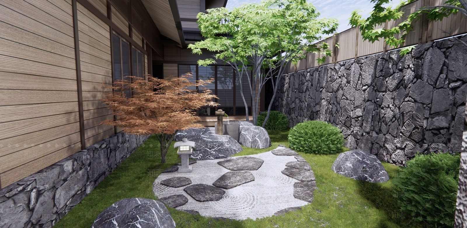 日式禅意庭院景观3D模型下载【ID:1124614877】_知末3d模型网
