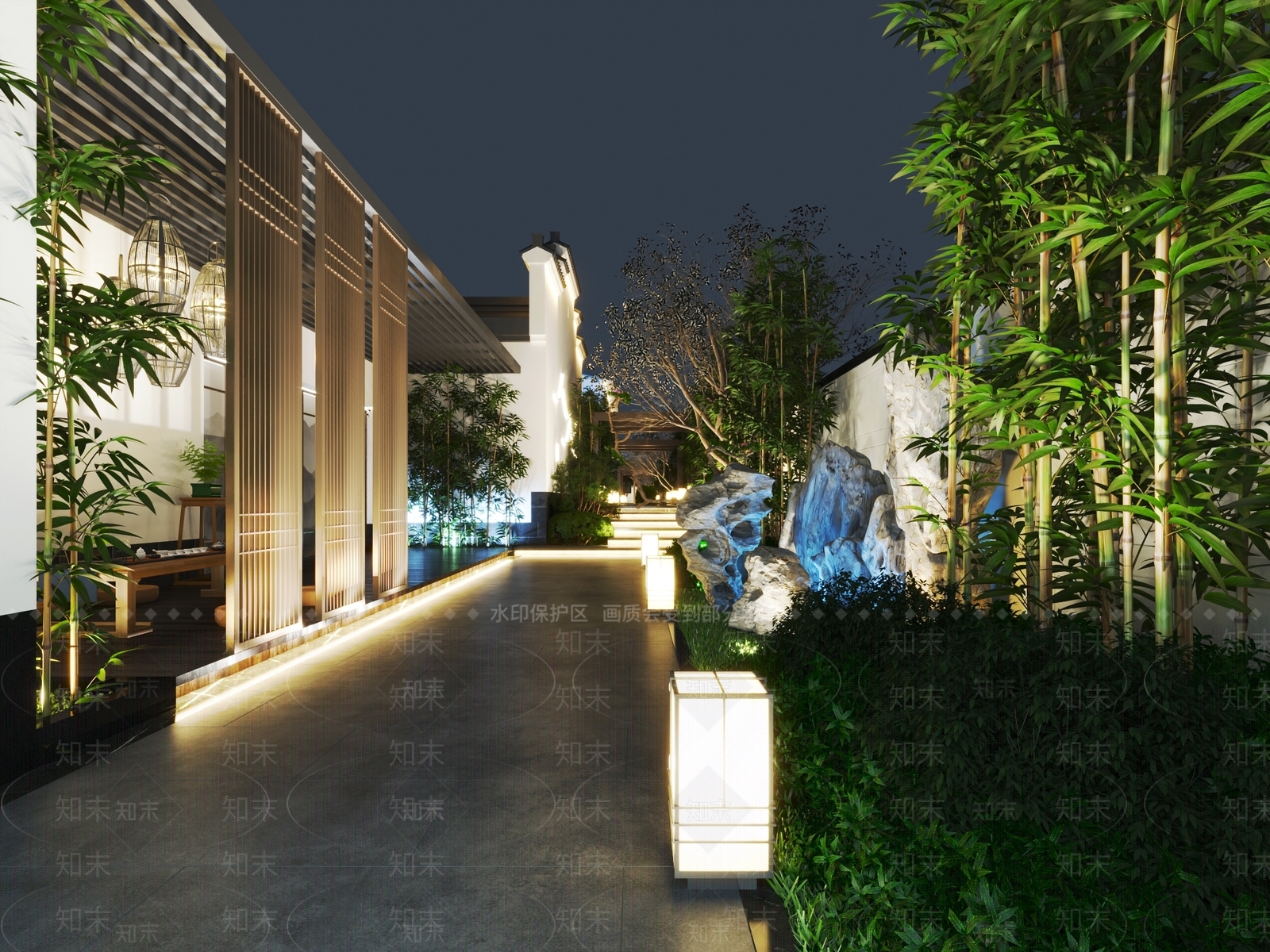 新中式园林景观小品SU模型下载【ID:1124622270】