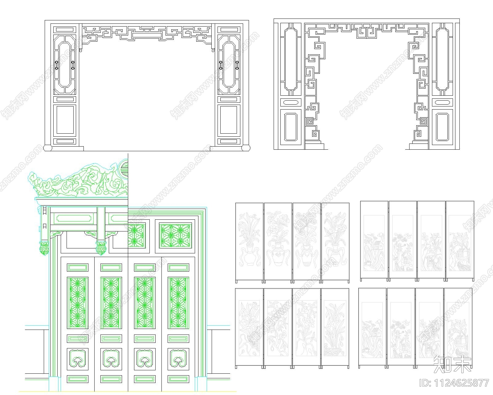中式屏风cad施工图下载【ID:1124625877】
