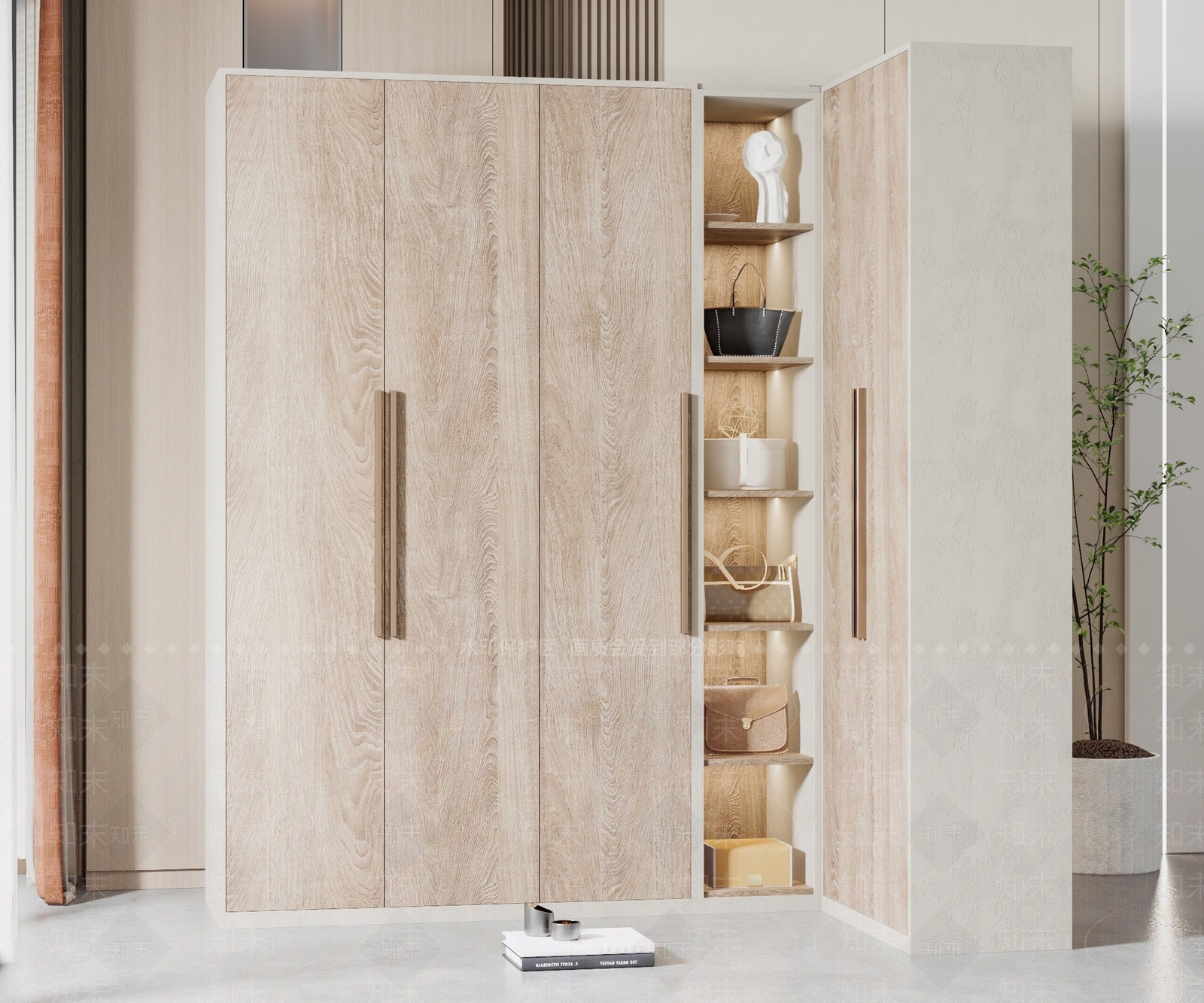 现代实木转角衣柜3D模型下载【ID:1124628649】