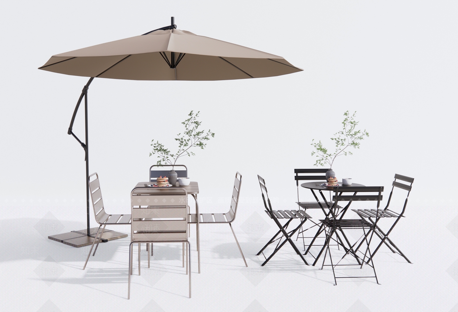 现代铁艺户外桌椅3D模型下载【ID:1124629572】