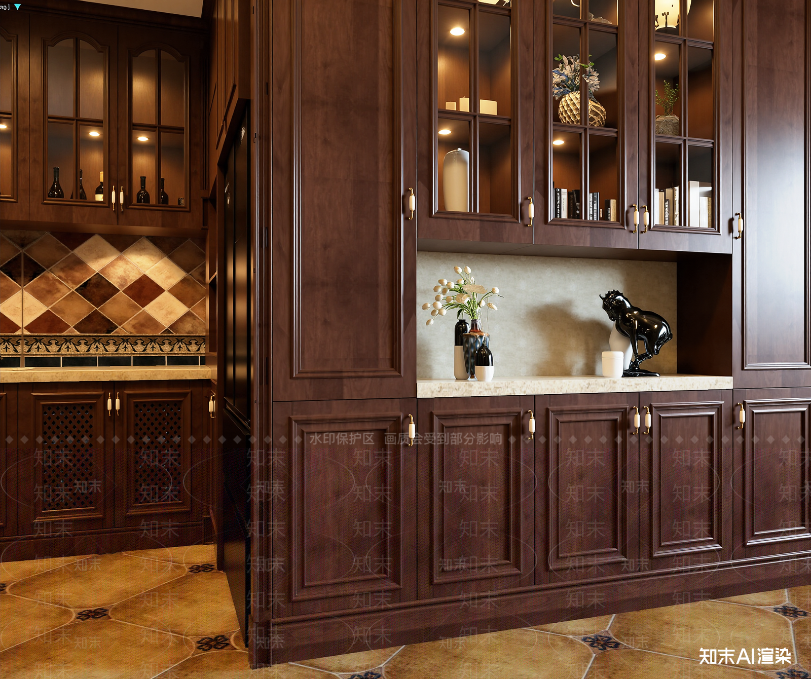 欧式古典封闭式厨房3D模型下载【ID:1213893627】