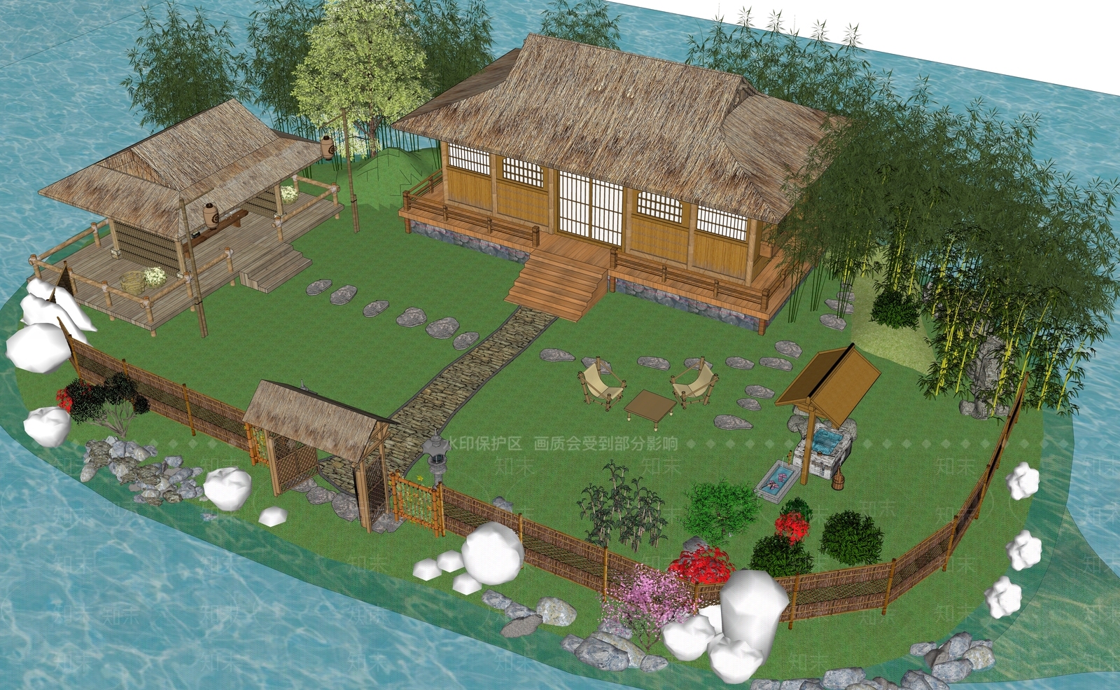 中式木屋SU模型下载【ID:1124640207】
