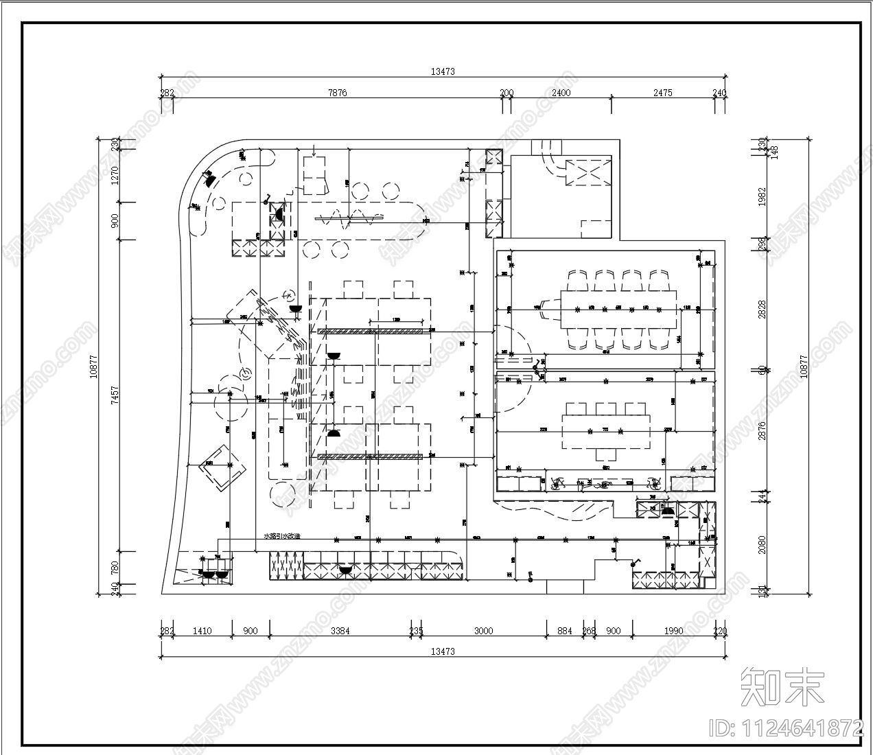 现代休闲异形办公室cad施工图下载【ID:1124641872】