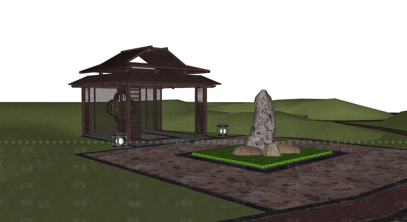 新中式景观亭SU模型下载【ID:1124644560】